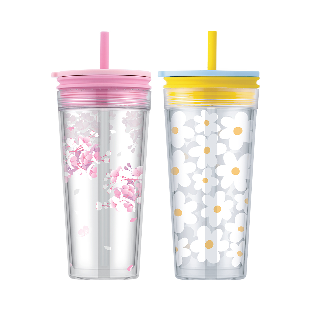 Ly Nhựa 2 Lớp Có Ống Hút LocknLock Bucket Cold Cup With Straw 580ml - 2 Màu (Xanh, Hồng) - HAP520, , large image number 2